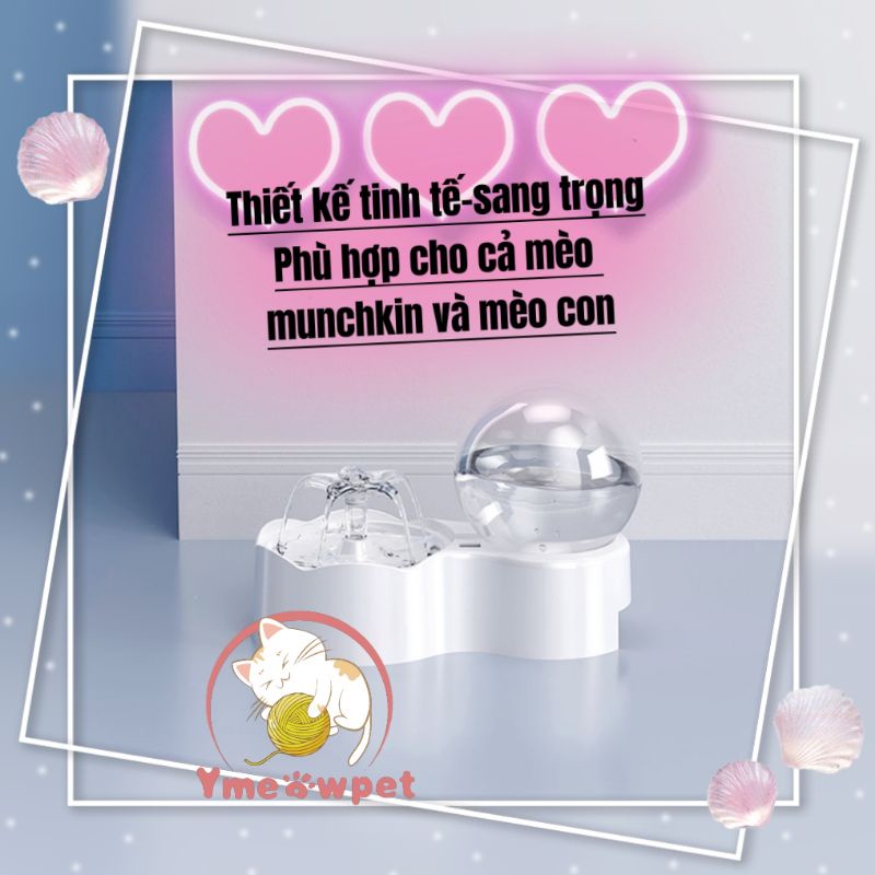 Máy uống nước lọc nước trên động cho mèo / đài phun nước tự động cho thú cưng dùng tích lớn phù hợp cho mèo chân lùn