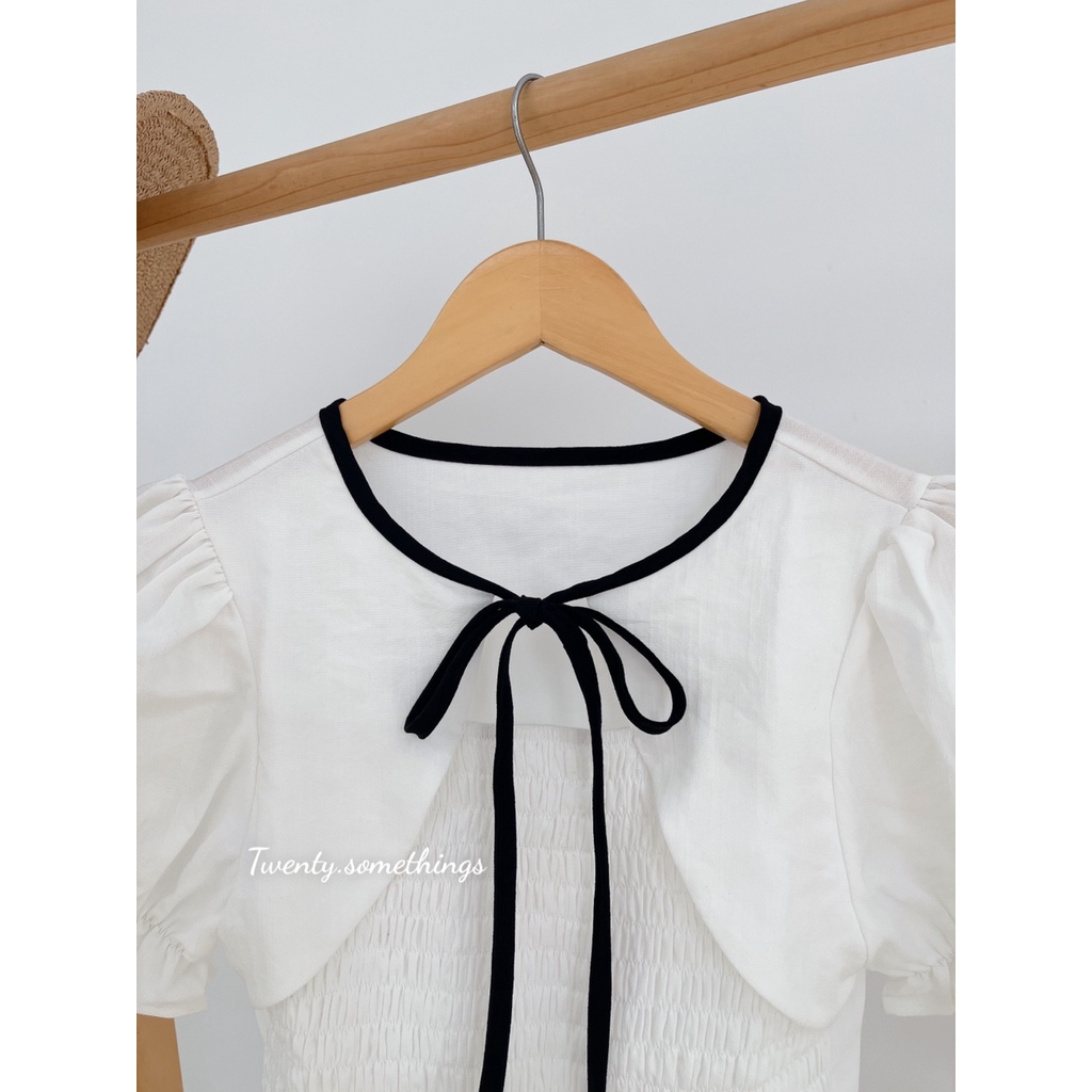 Áo Trắng Tay Bo Chun Kiểu Khoác Giả Tay Phồng