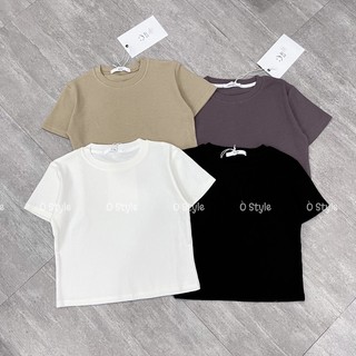 Áo thun trơn body cộc tay cổ tròn chất tăm dáng croptop, áo croptop