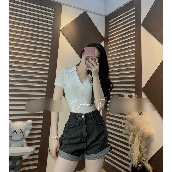 Áo Phông Trơn Nữ Chất Tăm Zip Cổ Bẻ Dáng Vừa Trơn Cổ V - Áo Thun Polo Trơn Nữ QC