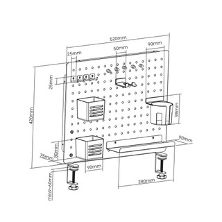 Bảng treo đồ Pegboard HyperWork Aster PG02 (Bảng kim loại, sơn tĩnh điện cao cấp, chân kẹp bàn, 14 phụ kiện đi kèm)