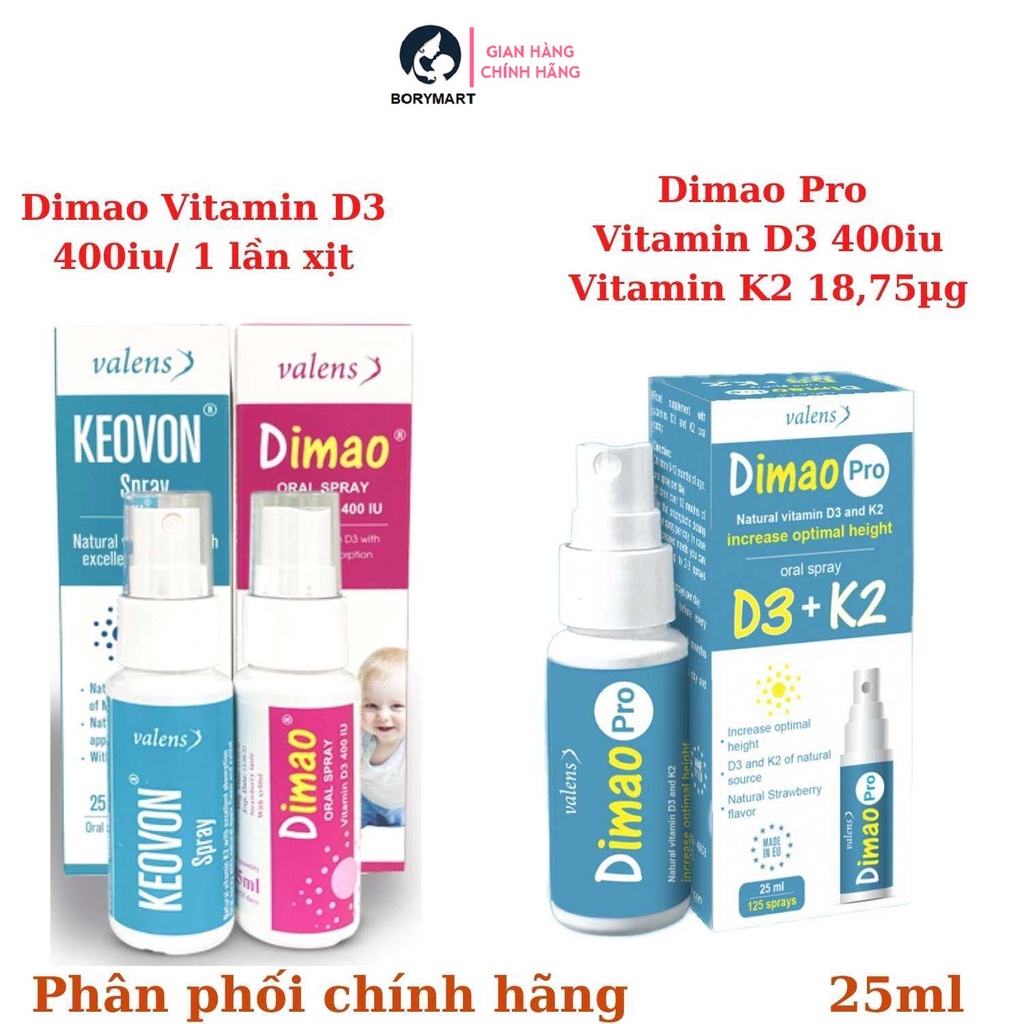 Vitamin D3K2 DIMAO PRO Dạng Xịt, Tăng Cường Hấp Thu Canxi, Phát Triển Chiều Cao Cho Bé 25ml
