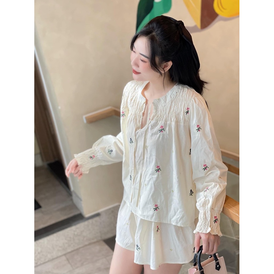 Sét thô hoa cổ tàu tay phồng,bộ quần đùi cộc tay siêu xinh-Minxy shop