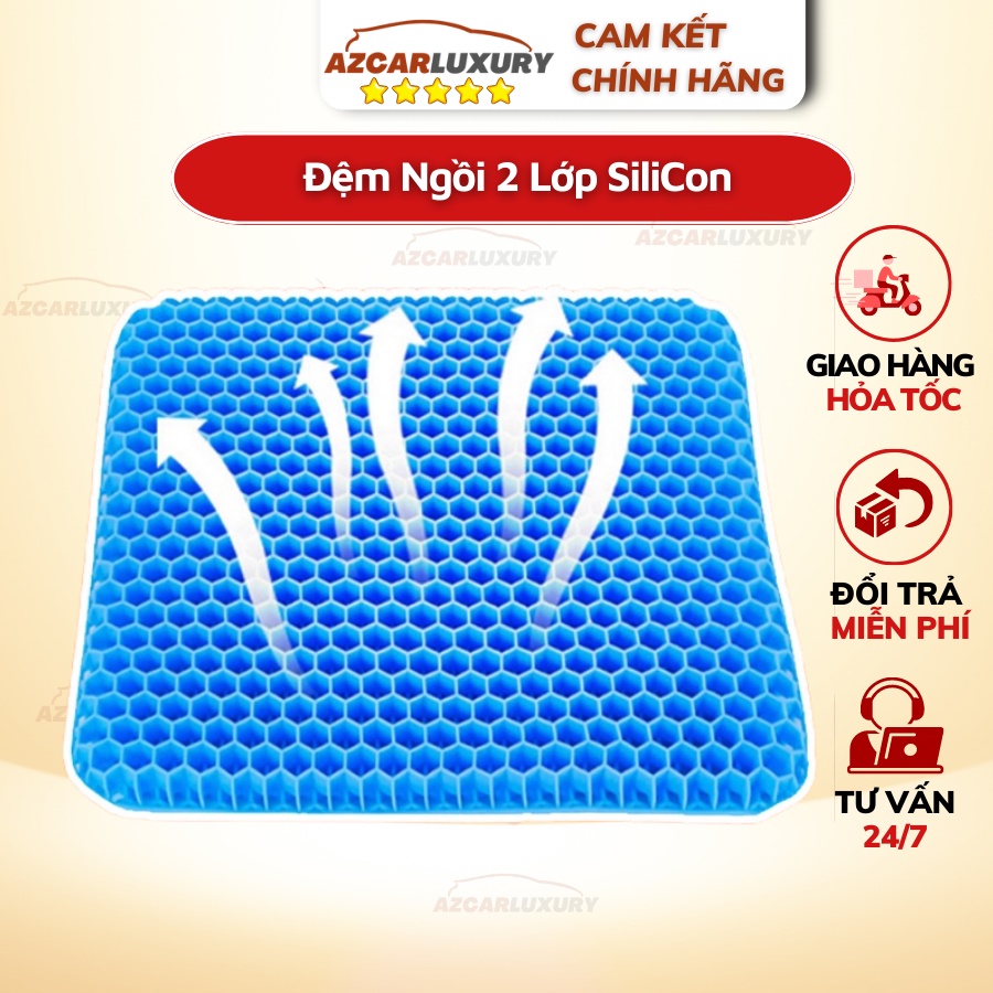 Đệm Ngồi Thoáng Khí AZCar 2 Lớp Đệm Gel Tổ Ong Lót Ghế Trên Ô Tô Giúp Tuần Hoàn Máu,Chống Đau Mỏi Lưng