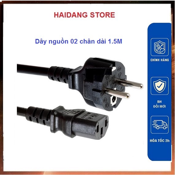 Dây nguồn máy tính 2 chân tròn dài 1,5m lõi đồng nguyên chất
