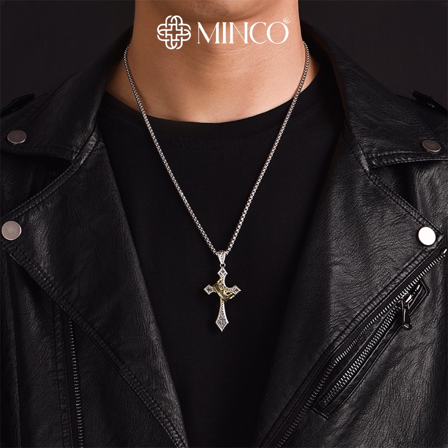 Dây chuyền Nam Minco Accessories vòng cổ hình thánh giá vương miện màu bạc S925 không gỉ DT177