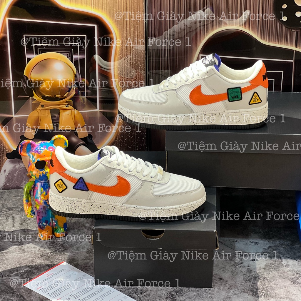 Giày Thể Thao Air Force 1 Low Light Bone Sail Starfish Orange Af1 Xám Canvas Vệt Cam