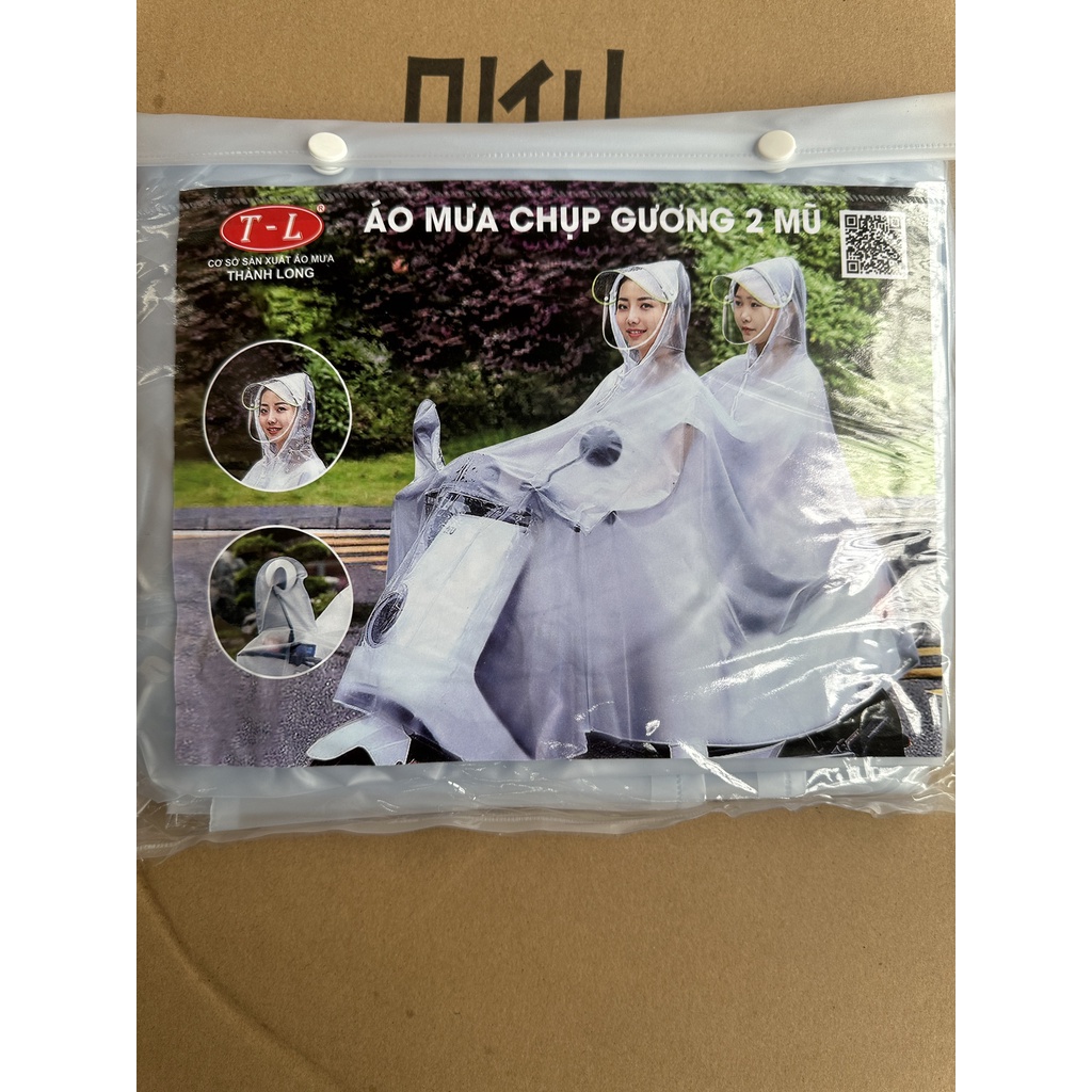 Áo mưa trong suốt 1, áo mưa 2 đầu dày dặn bền có kính che mặt , bao chụp gương size 1m65 TRENDS HOUSE
