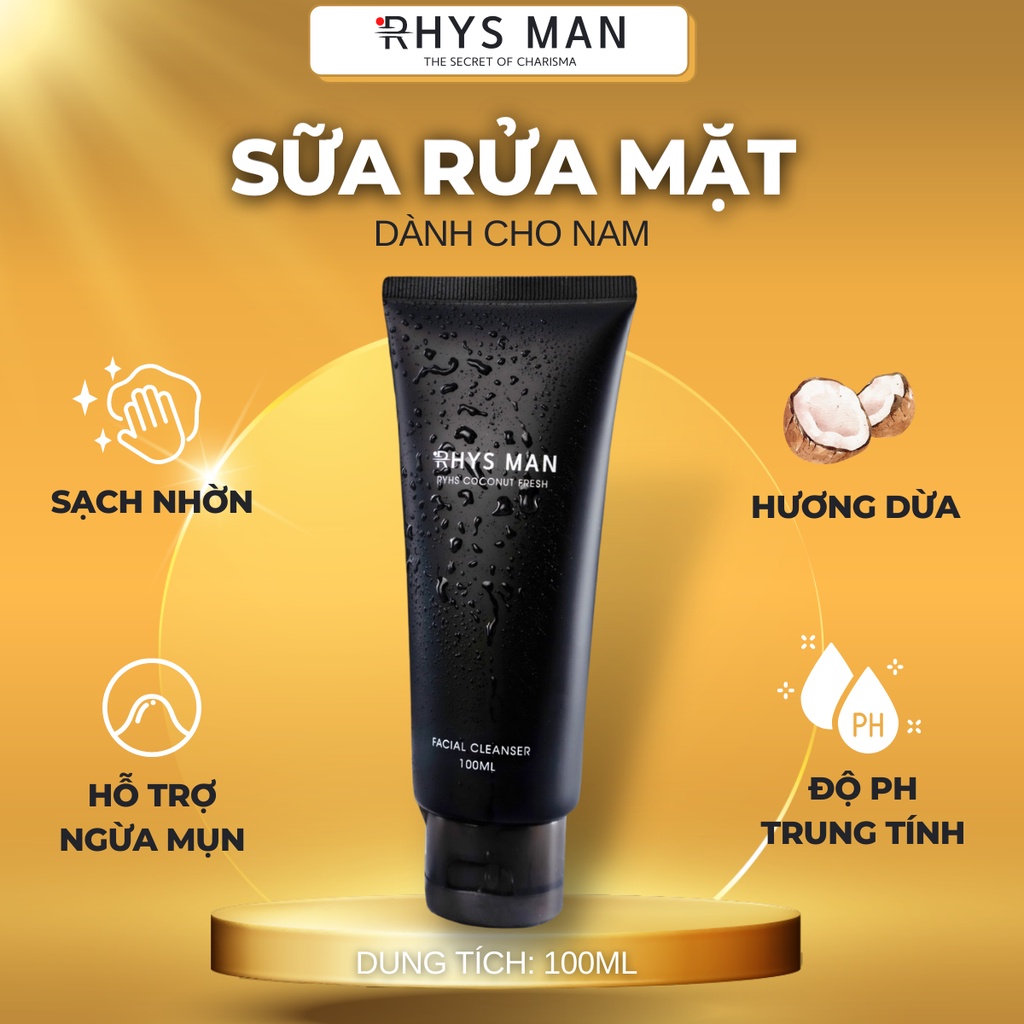 Sữa rửa mặt nam RHYS MAN hương dừa Rhys Coconut Fresh 100ml