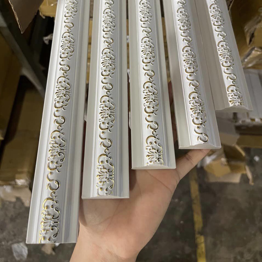 Phào chỉ nhựa ps, chỉ lưng 3cm hoa văn vàng