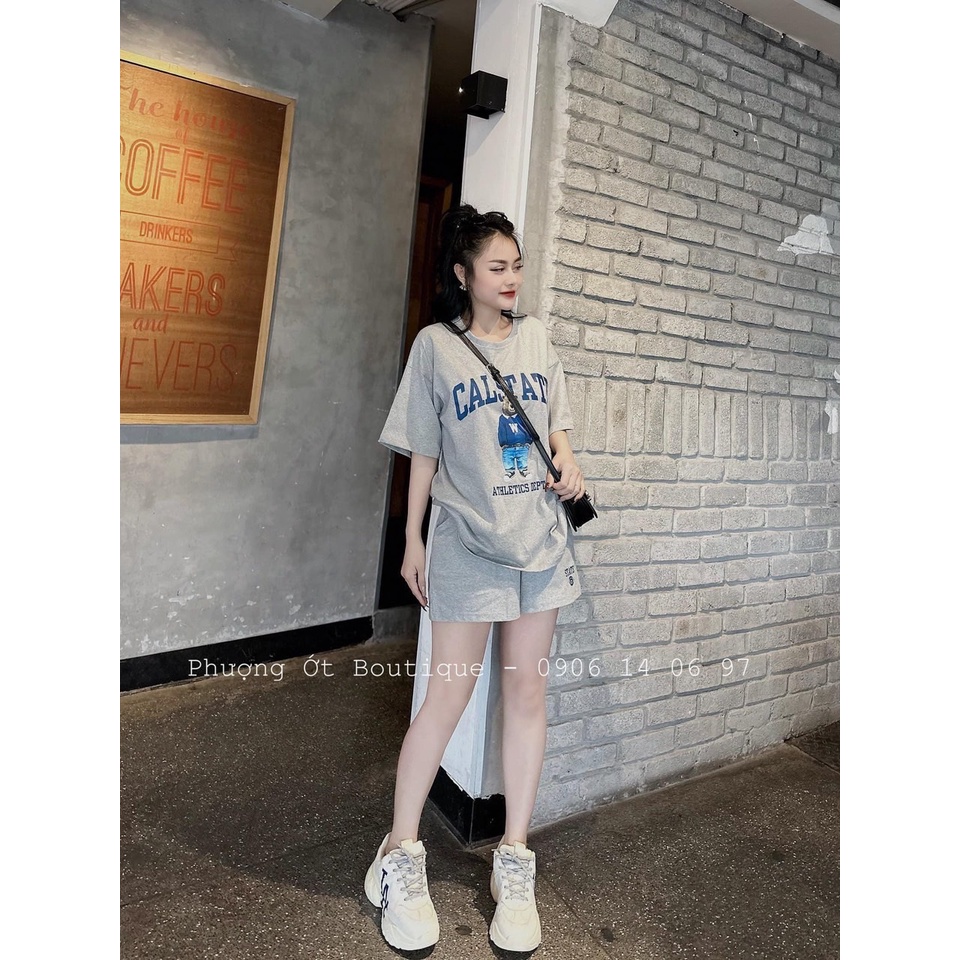 Set Thể Thao Cộc Tay 3158 Thêu Gấu Hình Chất Cotton Khô Bộ Đùi Nam Nữ Dáng Rộng Unisex Uxlang