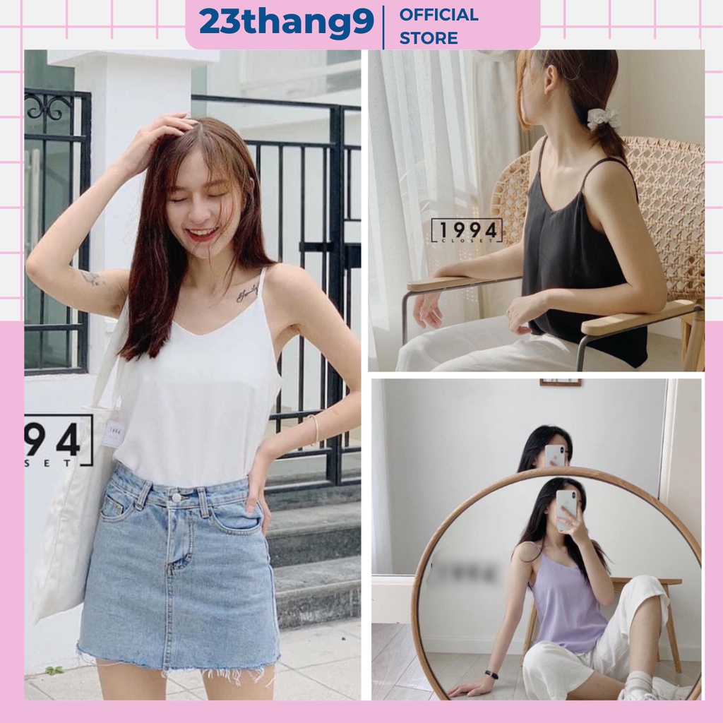 Áo hai dây nữ , áo 2 dây thời trang vải đũi lụa cổ tim full màu siêu hot form rộng dáng vintage đi biển mặc nhà 23thang9 | BigBuy360 - bigbuy360.vn