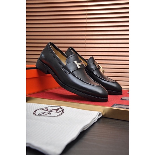 Giày Loafer Paris H.e.r.m.e.s nam cao cấp, giày lười nam công sở đen da bò H.M 001 – STORE III