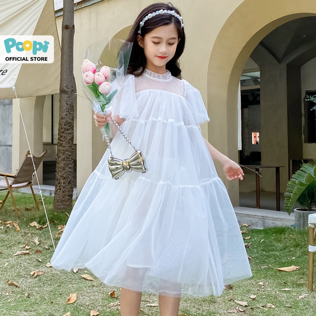 Váy Công Chúa Bé Gái Poopi Phong Cách Đầm Mùa Hè Cho Bé Gái Vải Voan Dài