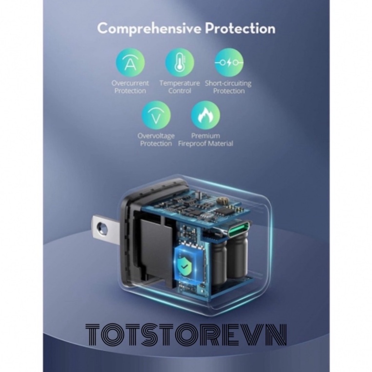 Củ sạc Aukey PA-B1 PD 20W chân thẳng không gập US, chân tròn EU