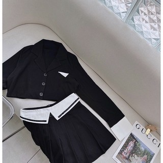 Set áo crop vest kẻ sọc + short