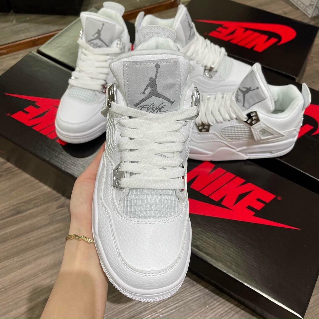 Giày thể thao air jordan 4 trắng Full  Giày thể thao JD4 white sliver nam nữ siêu hot Fullboxbill+ tặng dây