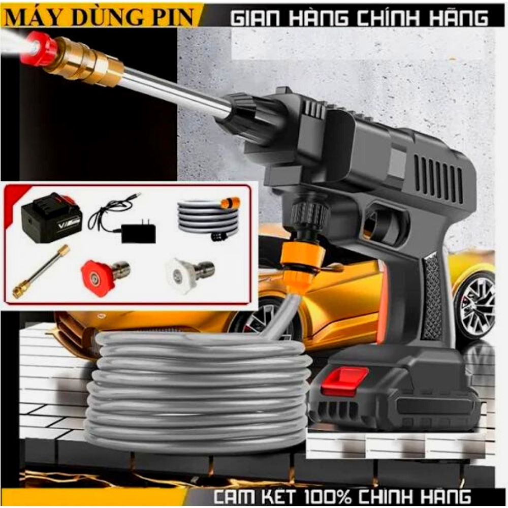Máy Rửa Xe Mini Cầm Tay Dùng Pin Đa Năng Rửa Xe, Vệ Sinh, Tưới Cây - Vòi Phun Áp Lực Mạnh Công Suất 600W