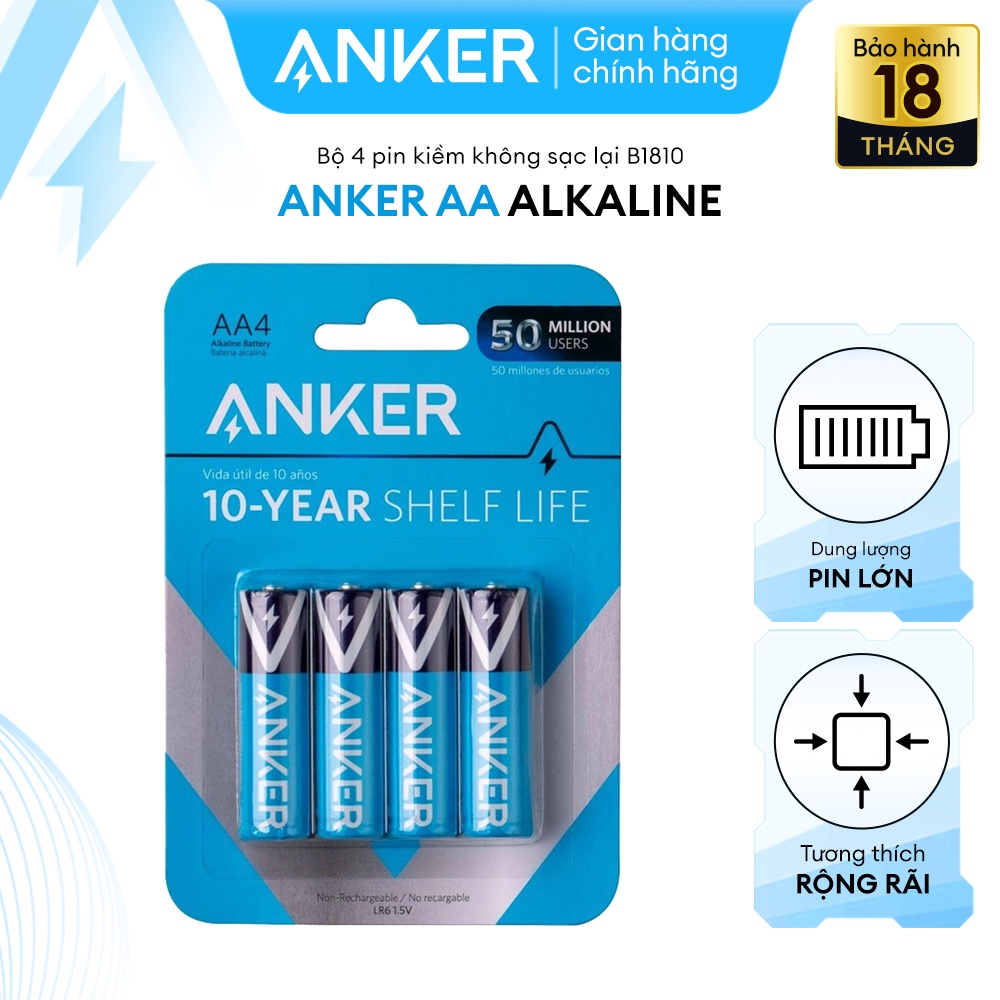 Pin Kiềm AA ANKER Alkaline (Bộ 2 Pin/4 Pin) - B1810