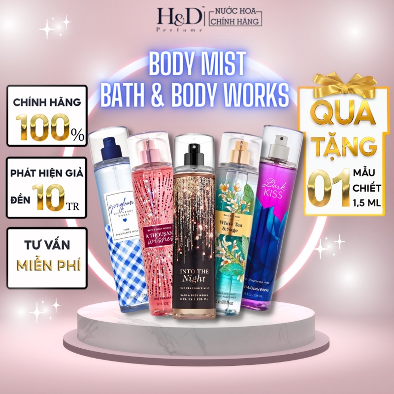 Xịt thơm toàn thân body mist Bath And Body Works mùi siêu sang cho phái nữ dưỡng ẩm cho da, lưu hương lâu full/chiết