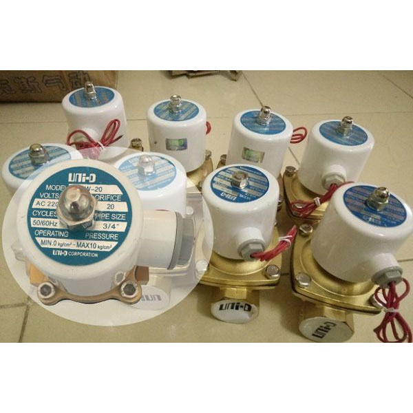 Van điện từ UNI-D thường đóng, thân và dây coil van bằng đồng vỏ mầu trắng