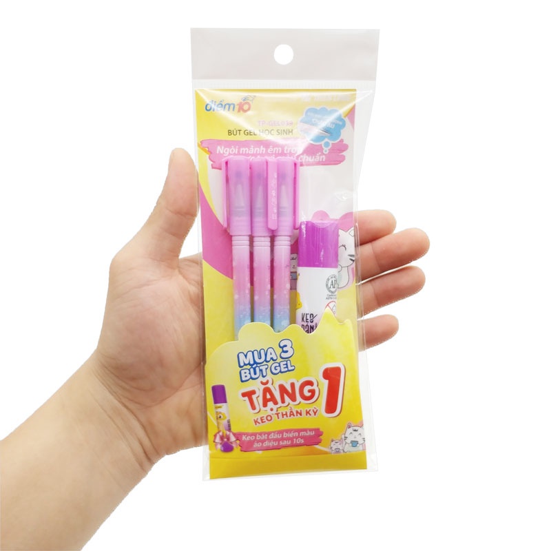 Vỉ 3 Bút Gel 0.5 mm - Thiên Long TP-GEL038 039 - Mực Tím