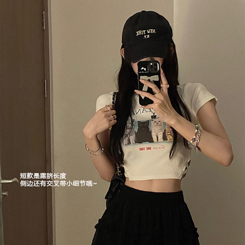 JSC Áo Thun Ngắn Tay Khoét Eo In Họa Tiết Phong Cách Mới Cho Nữ