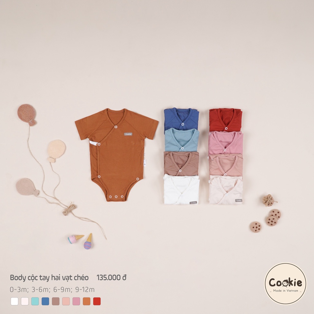 Bộ Bodysuit cộc tay 2 vạt chéo COOKIE size 0-3m, 3-6m, 6-9m, 9-12m