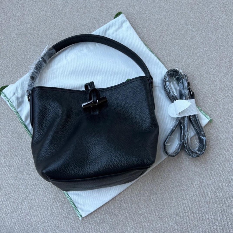 TNS-Túi bucket da thật  Lonchamp bucket bag--Tone nâu xám classic sang trọng