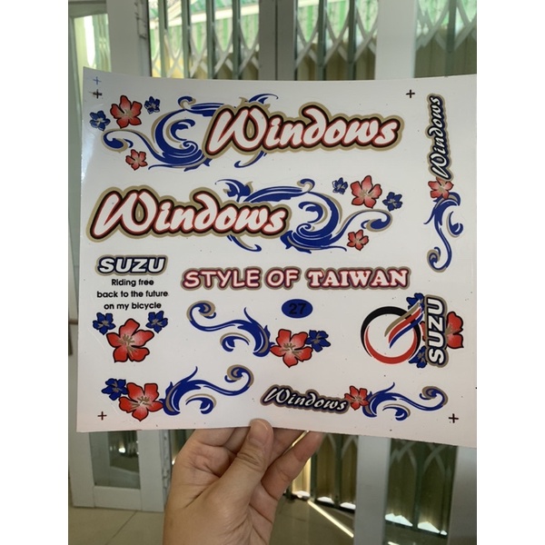 Bộ tem xe đạp Windows hoa đỏ lá xanh dương hàng nhập Thái Lan chất lượng cao dành trang trí cho tất cả các loại xe đạp