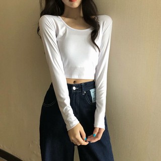 MS01- Áo croptop tay dài cổ tròn basic
