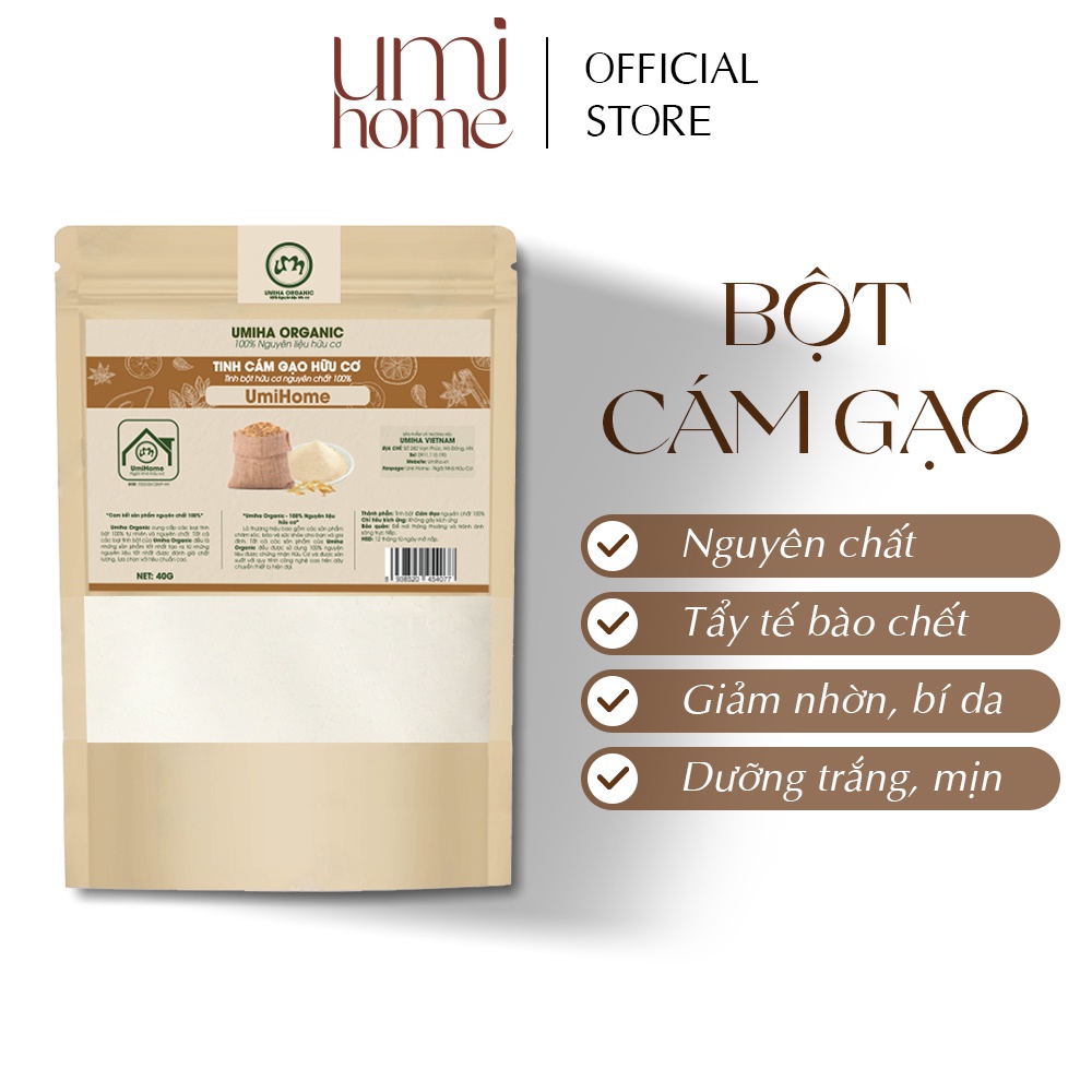 Bột Cám Gạo đắp mặt hữu cơ UMIHOME nguyên chất | Rice bran flour 40G