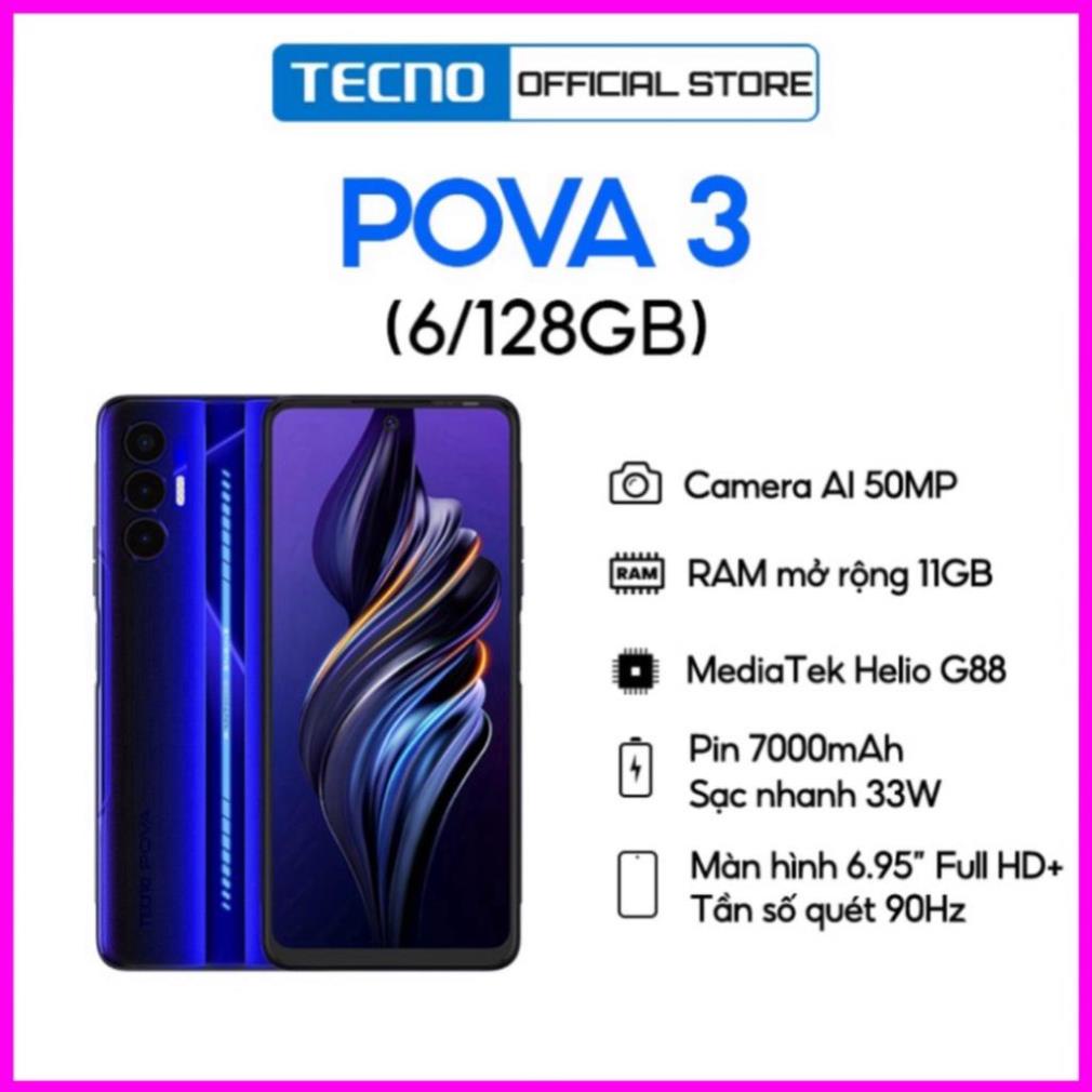 Điện thoại Gaming Tecno POVA 3 (6+5GB)/128GB - Helio G88 | 7000 mAh | Chĩnh hãng Bảo hành 12 tháng