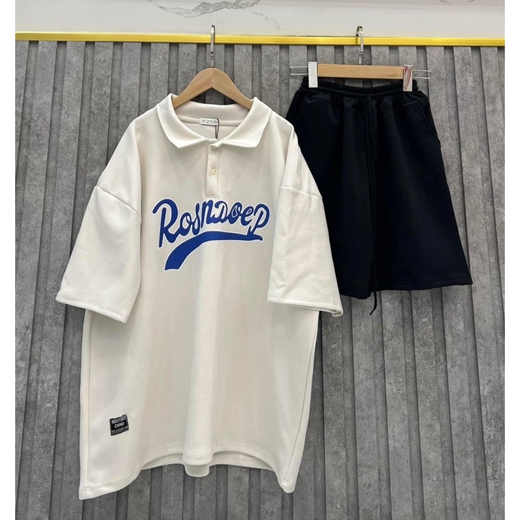 Bộ thun polo ROSN DOEP 3158 unisex Set áo phông form rộng tay ngắn mix short đùi kiểu dáng đường phố hàn quốc