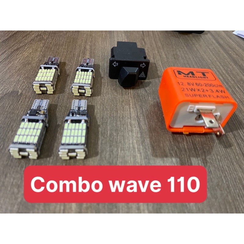 Combo Haza + 4 Bóng T15 Siêu Sáng Gắn Wave A 50/100/110, Wiiner, blade, rsx 110, Rs100....