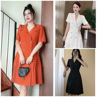 ĐẦM XOÈ CỔ VEST CHÂN VÁY TẶNG KÈM HOA TAI THỜI TRANG