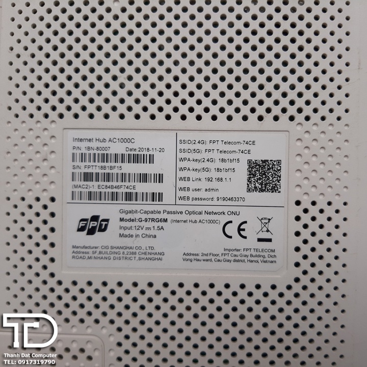 Modem wifi quang Fpt G-97 cũ dùng làm wifi phụ phát sóng 2 băng tần 2.4Ghz | 5Ghz