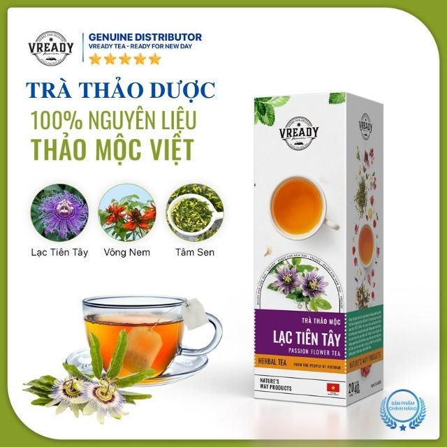 Trà Túi Lọc Lọc Lạc Tiên  Vready 40g, An Thần, Ngủ Ngon, Giảm Lo Âu, Không Hoá Chất