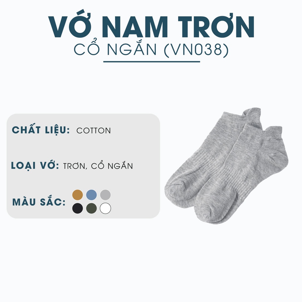 Vớ cổ ngắn MATANO VN038 trơn vải cotton thấm hút mồ hôi, nhiều màu đẹp, co giãn, thoáng khí