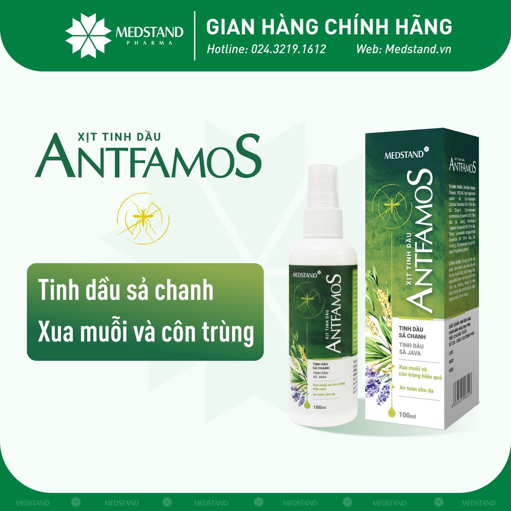 Xịt tinh dầu phòng và đuổi muỗi MEDSTAND Xịt tinh dầu Antfamos (lọ 100ml)