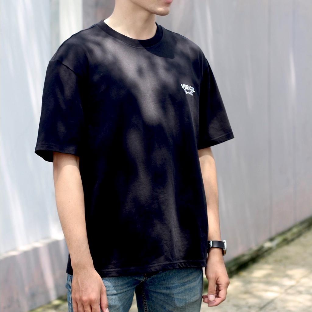 Áo thun Unisex Verical Basic Tee Black phông trơn nam nữ tay lỡ oversize form rộng màu đen