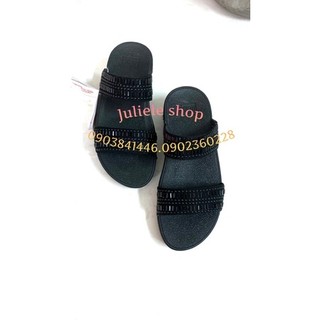Dép fitflop 2 quai ngang hạt đá đen