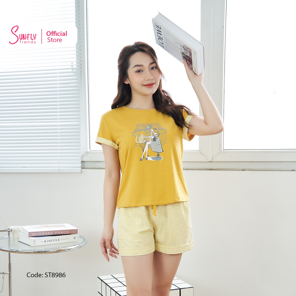 Bộ Đồ Mặc Nhà Nữ Cotton - Kate SUNFLY Áo Cộc Quần Sooc ST8986