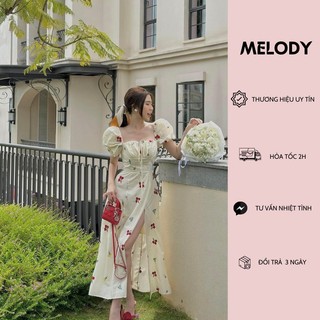 Váy Đầm Midi Hoa Xẻ Tà, Váy Đi Biển Cúp Ngực Cổ Yếm Cực Tôn Dáng