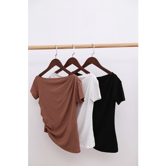 Áo Lệch Vai Rúm Eo ,vạt lệch , Áo Kiểu Nữ Lệch Vai Sẻ Điệu Đà B65