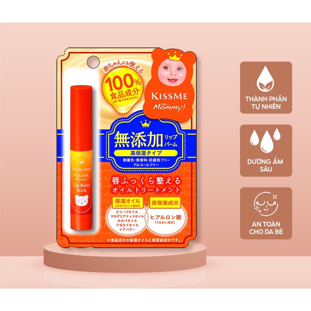 Son Dưỡng KissMe Mommy Lip Balm Stick Cấp Ẩm Ngừa Khô Ráp Cho Bé 2.5g