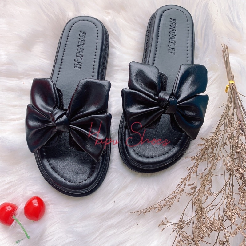 Dép thời trang nữ thắt nơ 4 cánh HAPU SHOES, dép đế bánh mì 3 phân phong cách