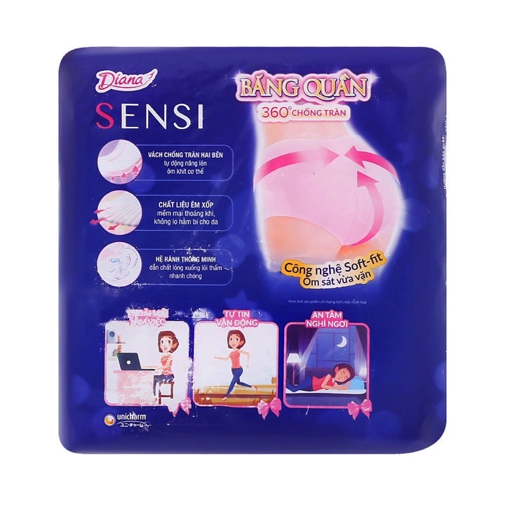 Băng Vệ Sinh BVS Diana Ban Đêm Dạng Quần 360 Chống Tràn Size M-L 85cm - 105cm - Gói 5 Cái