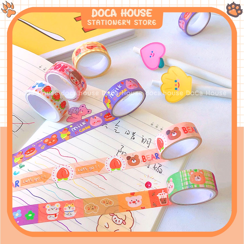 Cuộn Băng Dính Trang Trí, Cuộn Washi Tape Hàn Quốc Decor Sổ Tay Sổ Nhật Ký Đồ Dùng Nhiều Hình Dễ Thương