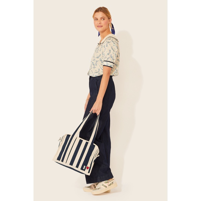 Túi đeo vai/Woven Stripe Tall Zipped Tote - Hand Drawn Candy Stripe